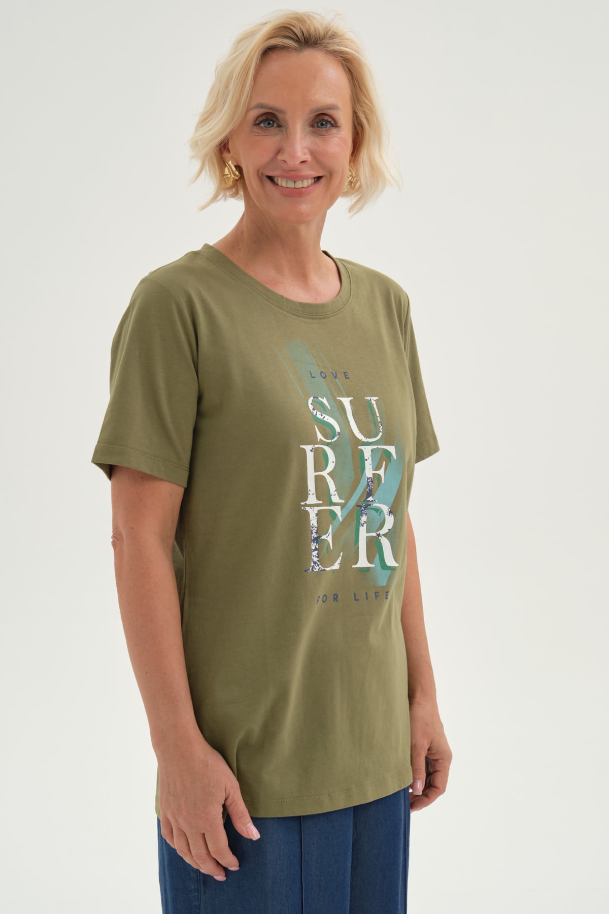 Polera Mujer Print Posicional Verde Militar