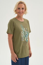 Polera Mujer Print Posicional Verde Militar