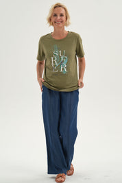 Polera Mujer Print Posicional Verde Militar