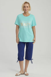 Polera Mujer Print Posicional Turquesa