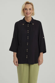 Blusa Mujer Abotonada Roll Up Negro
