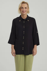Blusa Mujer Abotonada Roll Up Negro
