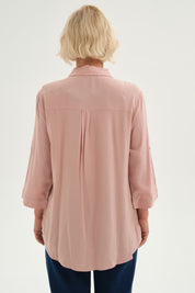 Blusa Mujer Abotonada Roll Up Palo Rosa