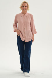 Blusa Mujer Abotonada Roll Up Palo Rosa