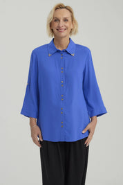 Blusa Mujer Abotonada Roll Up Azulino