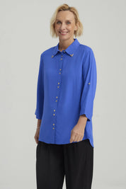 Blusa Mujer Abotonada Roll Up Azulino