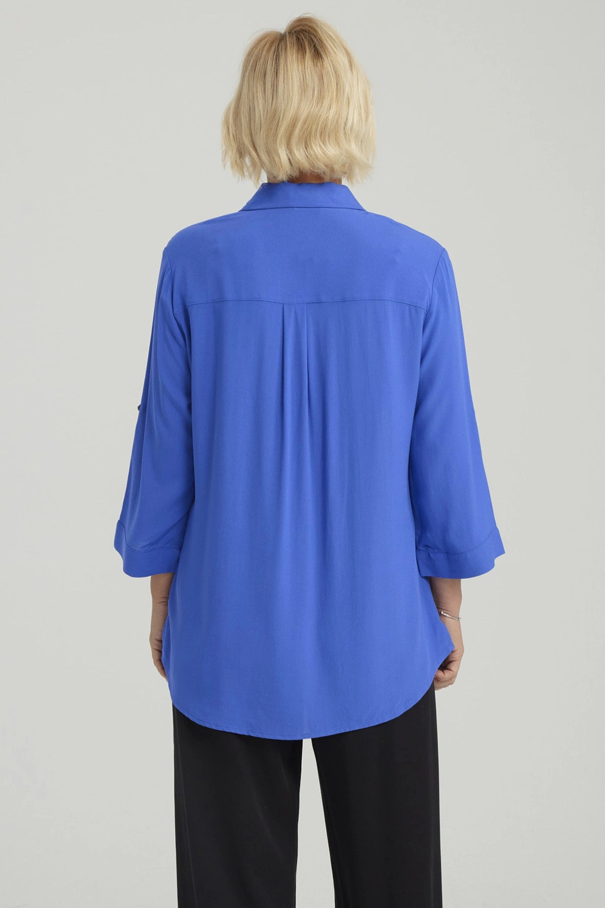 Blusa Mujer Abotonada Roll Up Azulino