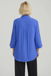 Blusa Mujer Abotonada Roll Up Azulino