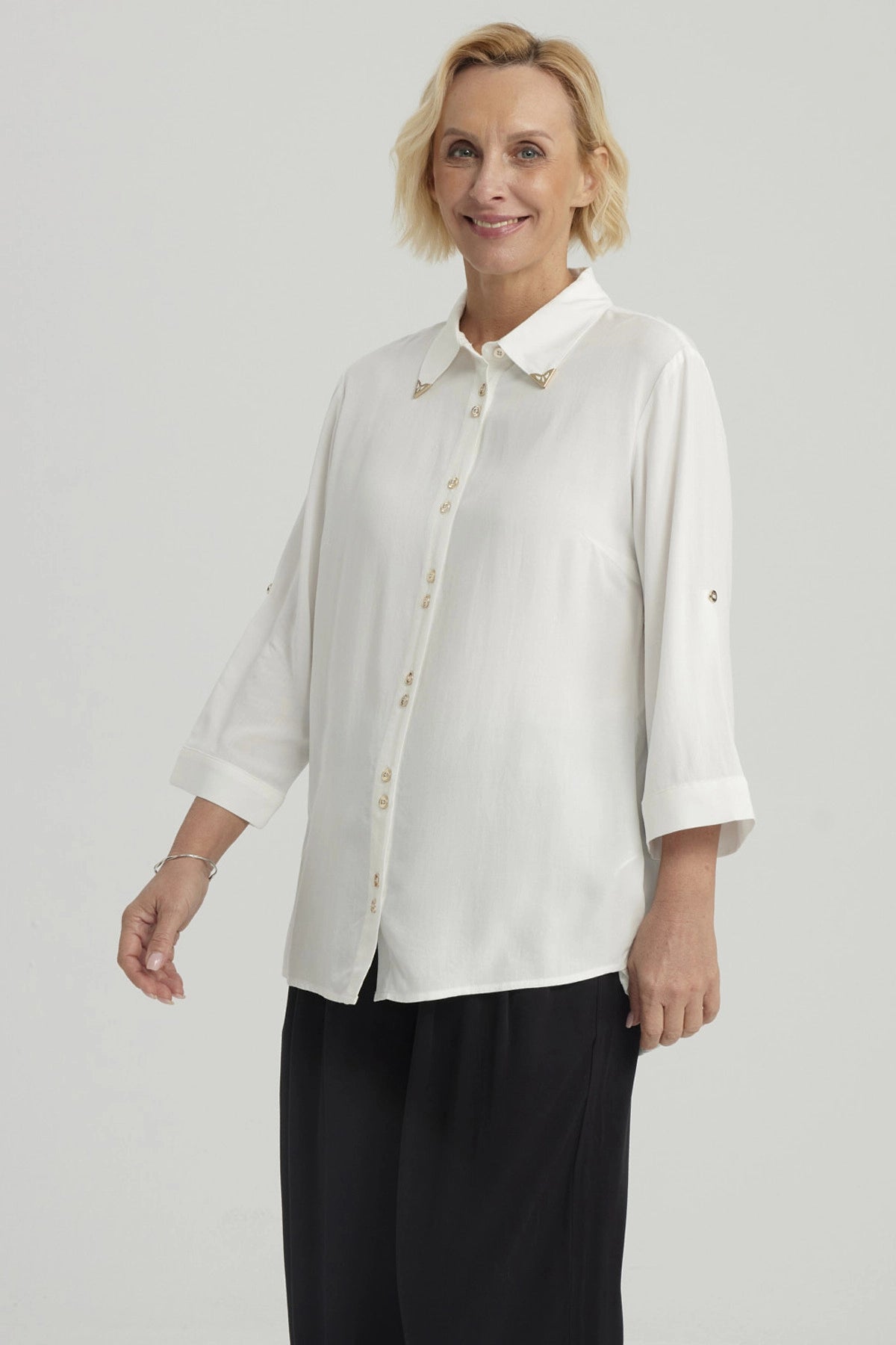 Blusa Mujer Abotonada Roll Up Crudo