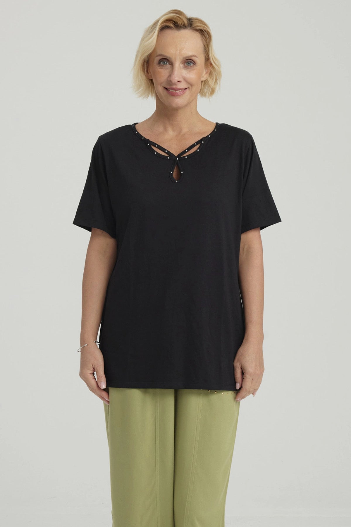 Polera Mujer Lisa Apertura Negro