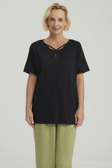 Polera Mujer Lisa Apertura Negro