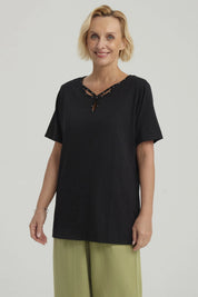 Polera Mujer Lisa Apertura Negro