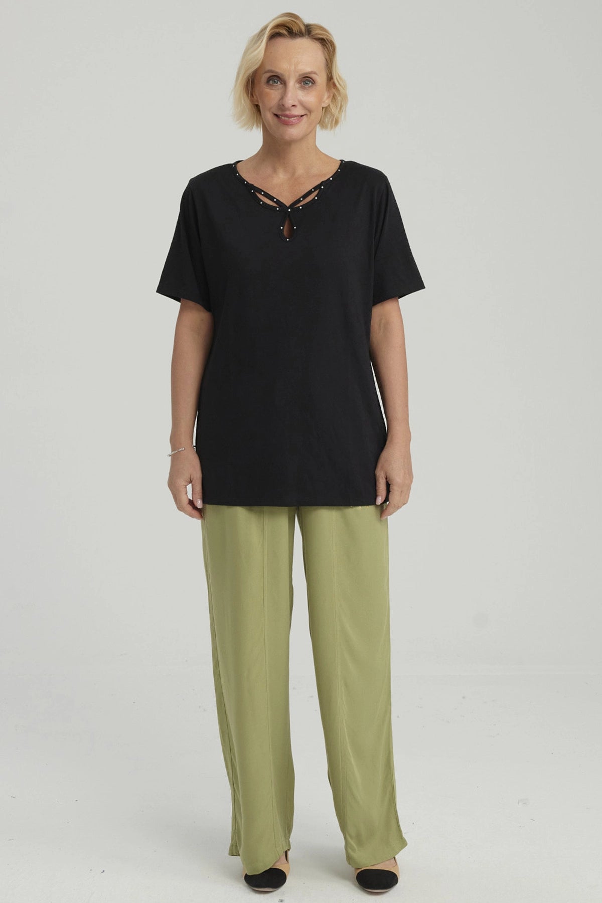 Polera Mujer Lisa Apertura Negro