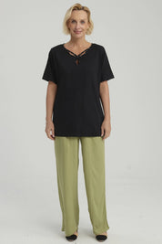 Polera Mujer Lisa Apertura Negro