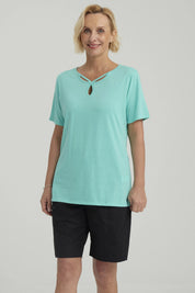 Polera Mujer Lisa Apertura Turquesa