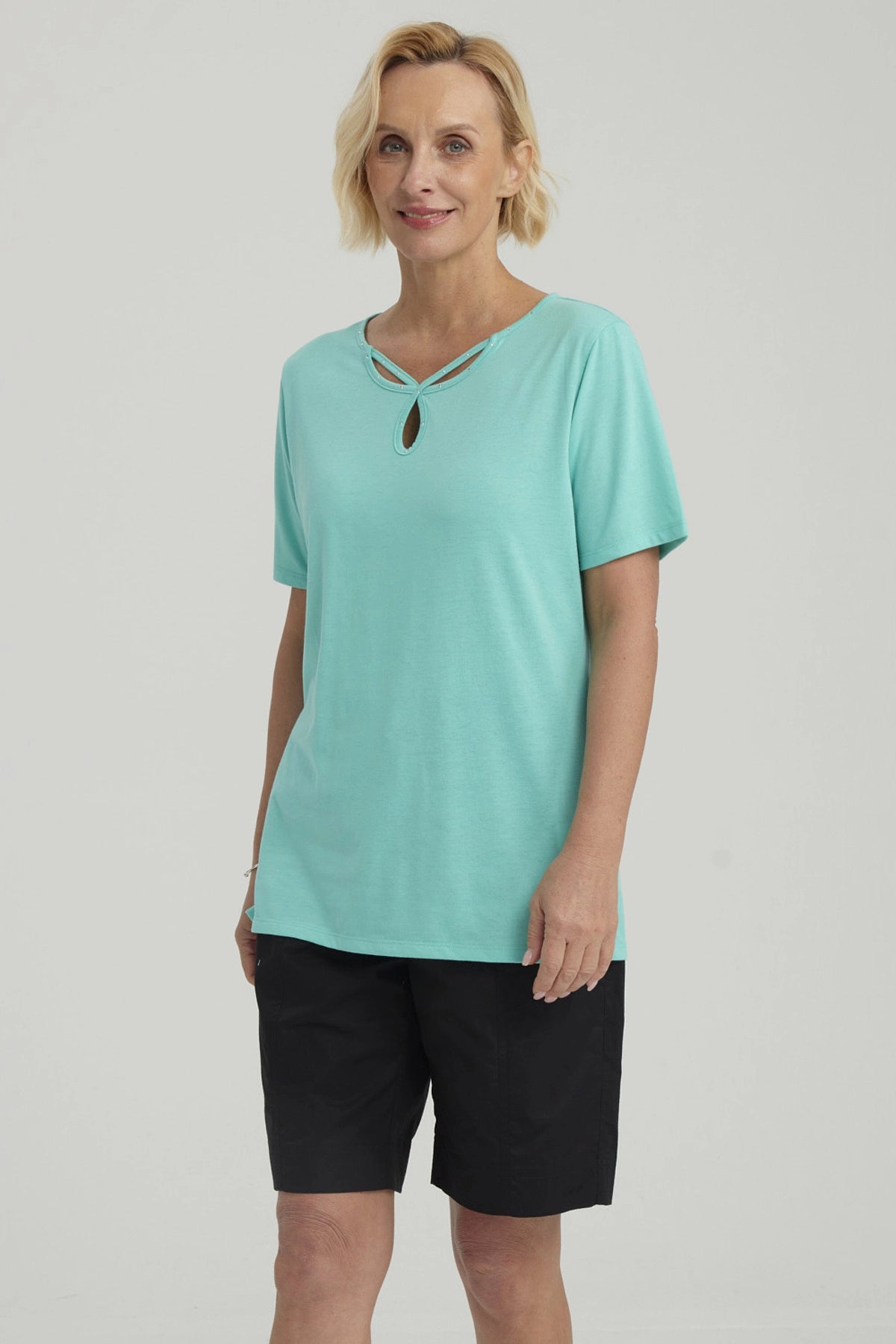 Polera Mujer Lisa Apertura Turquesa