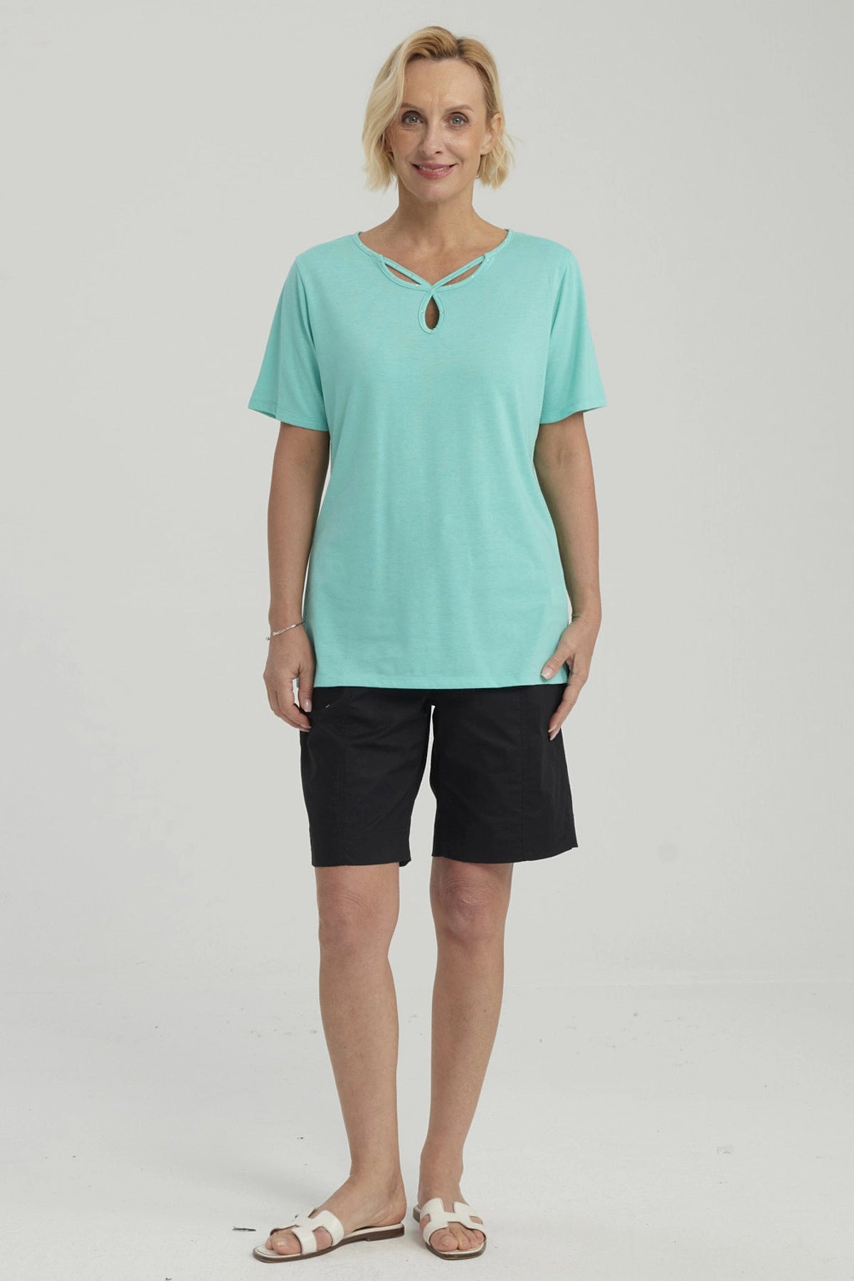 Polera Mujer Lisa Apertura Turquesa