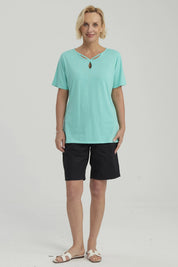 Polera Mujer Lisa Apertura Turquesa