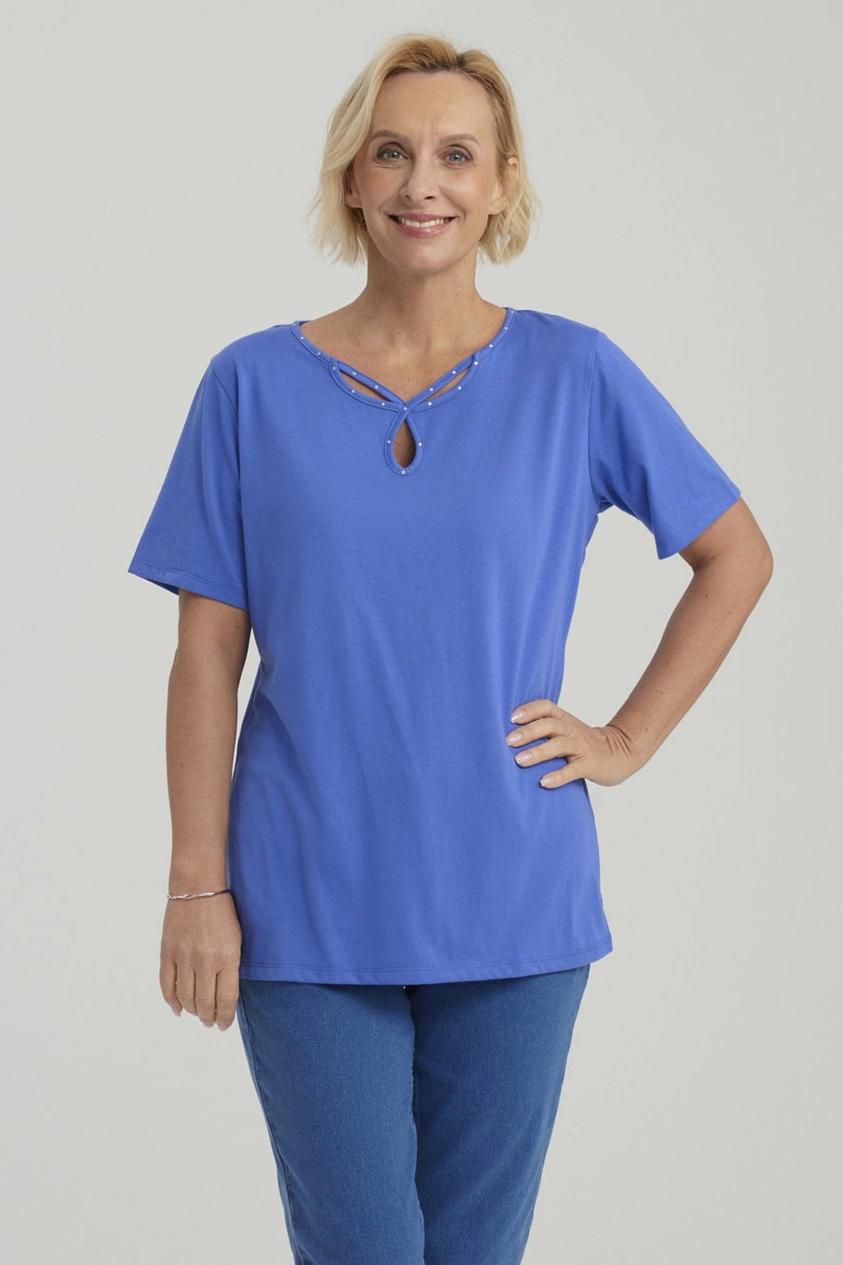 Polera Mujer Lisa Apertura Azulino