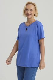 Polera Mujer Lisa Apertura Azulino