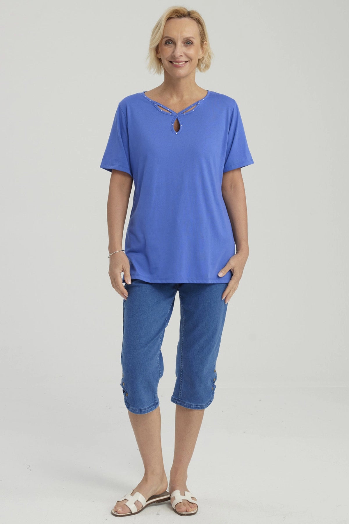 Polera Mujer Lisa Apertura Azulino