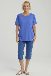 Polera Mujer Lisa Apertura Azulino