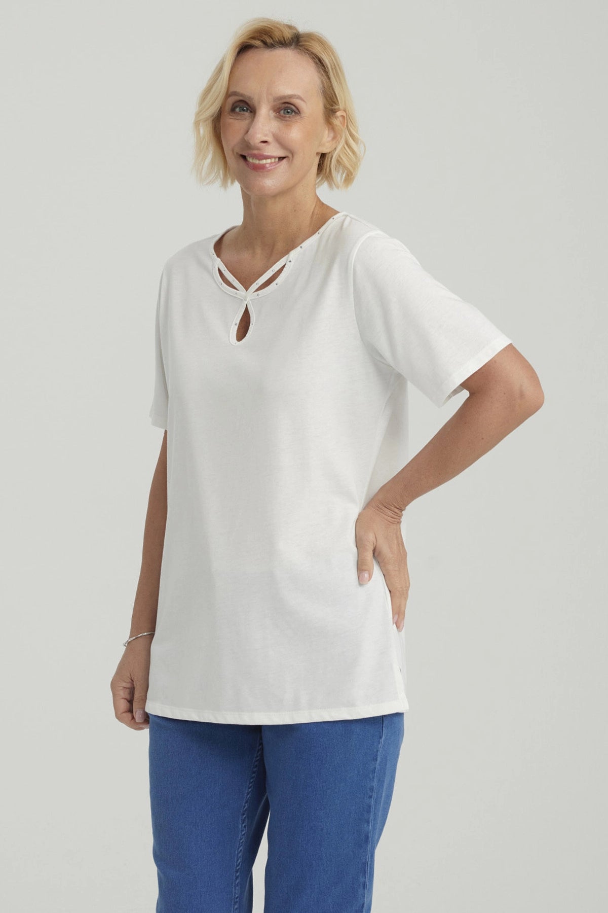 Polera Mujer Lisa Apertura Crudo