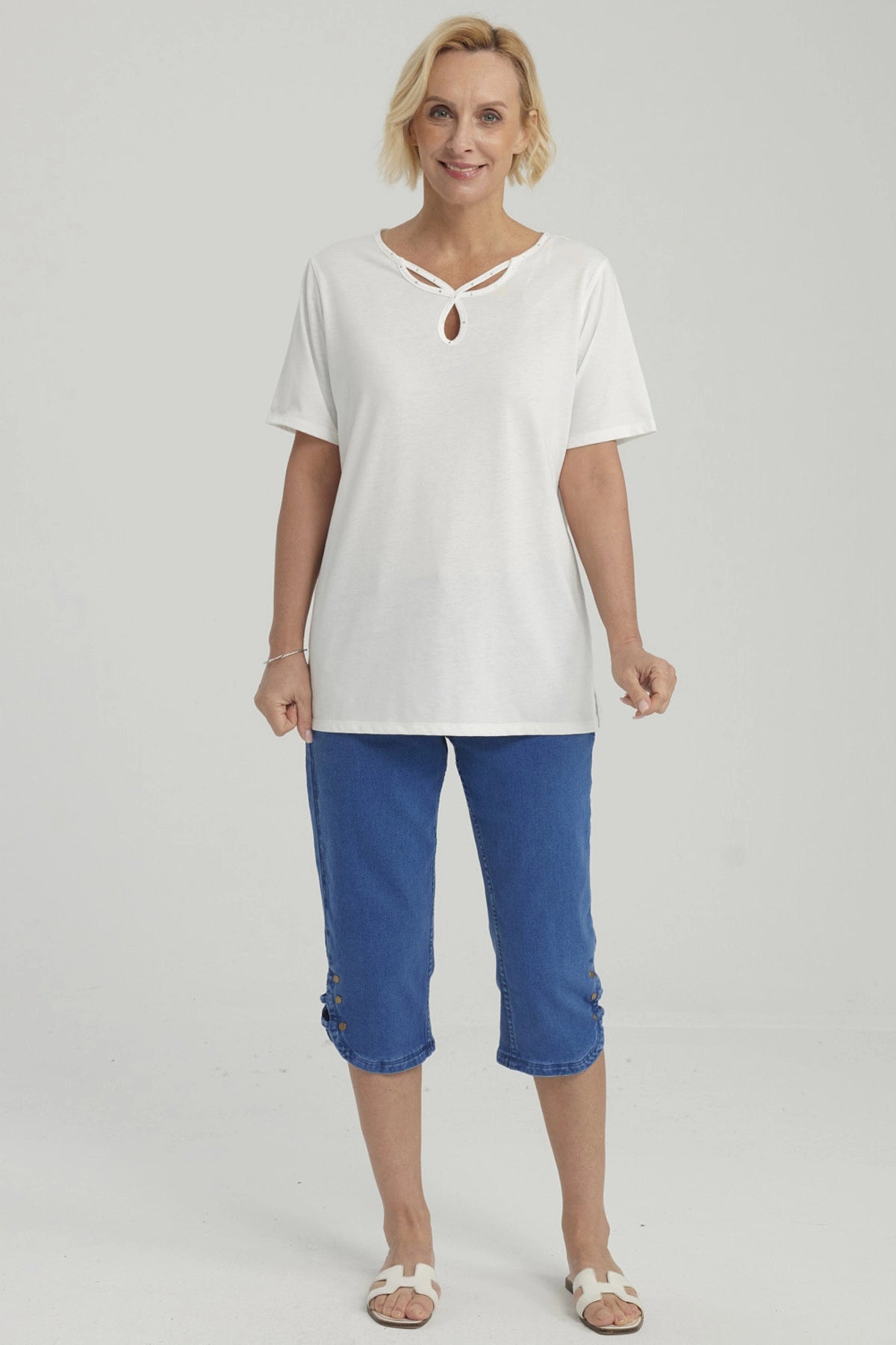 Polera Mujer Lisa Apertura Crudo