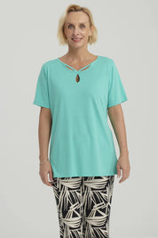 Polera Mujer Lisa Apertura Turquesa