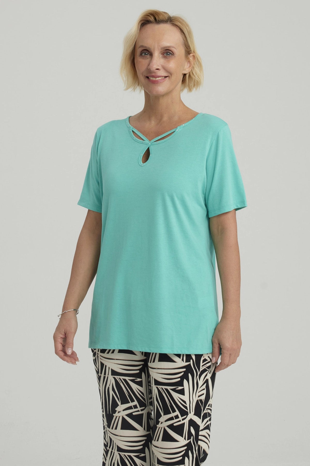 Polera Mujer Lisa Apertura Turquesa