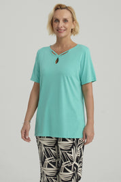 Polera Mujer Lisa Apertura Turquesa