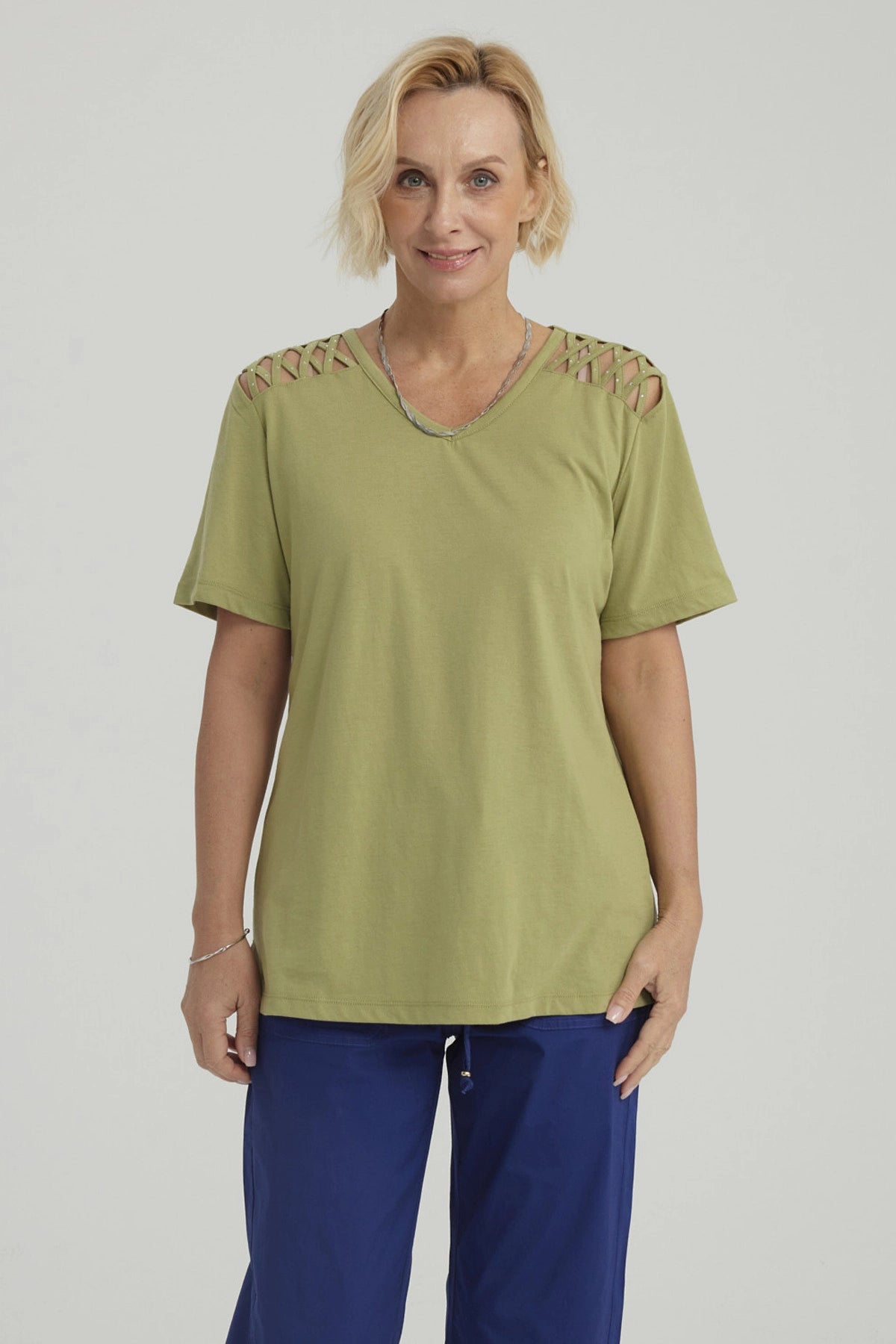 Polera Mujer Detalle Hombro Verde Claro