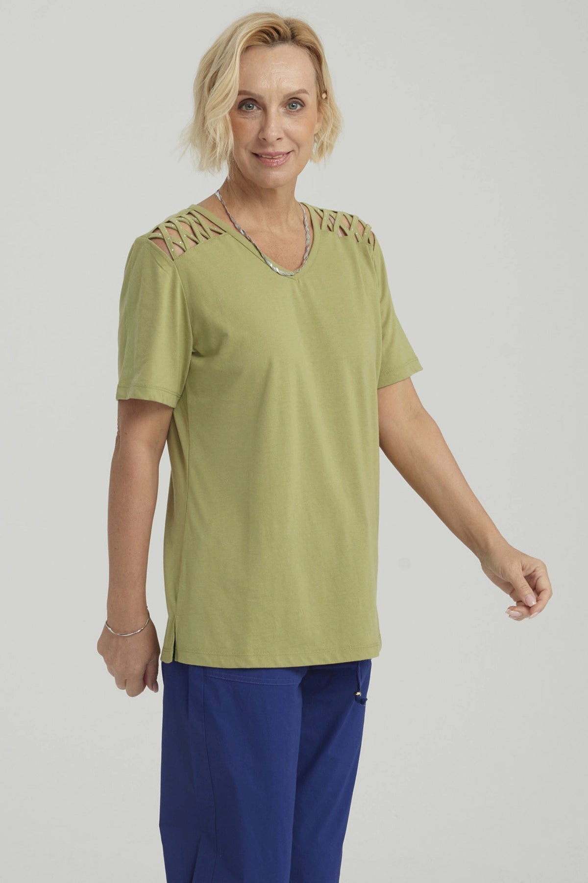 Polera Mujer Detalle Hombro Verde Claro