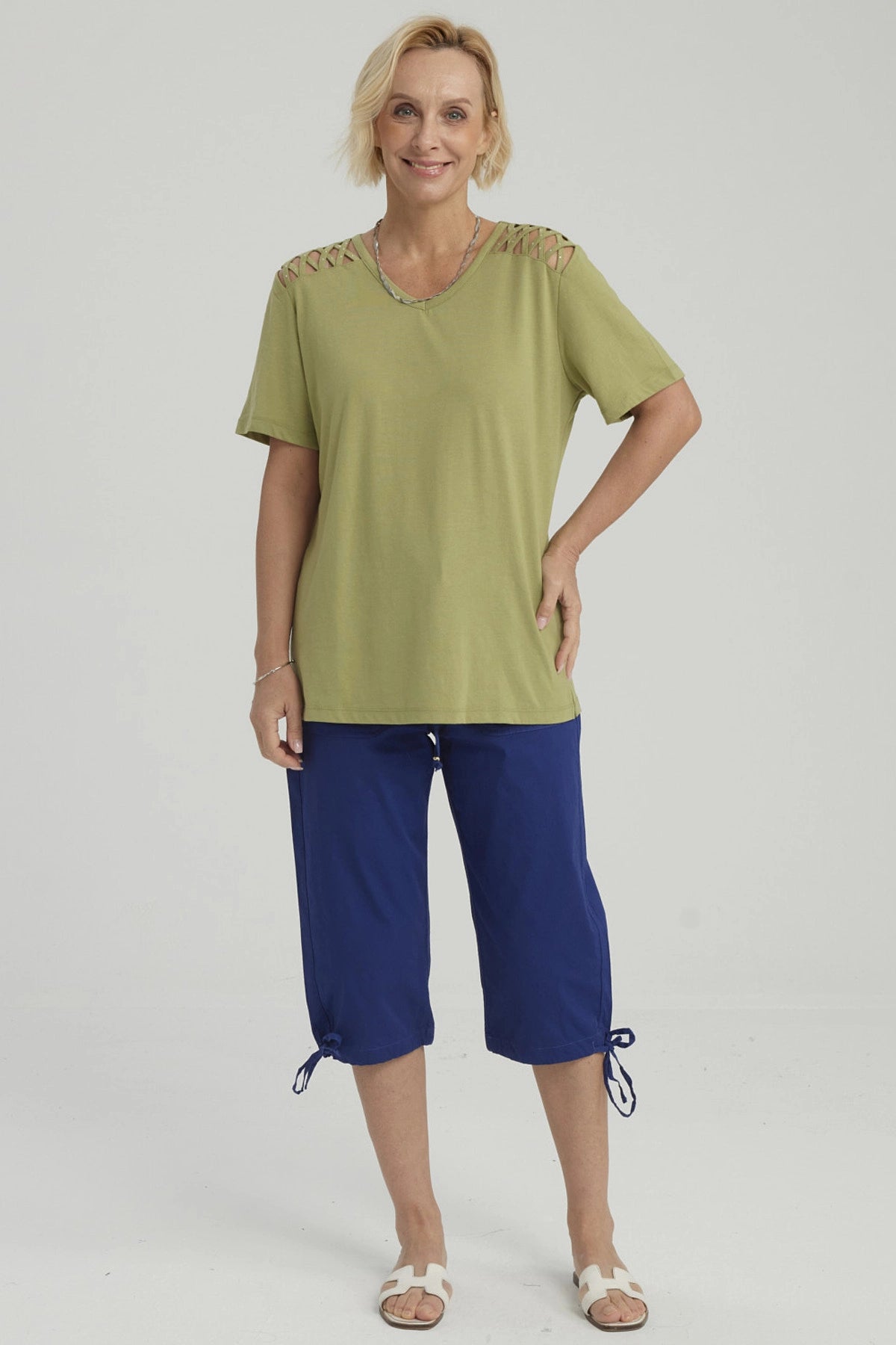 Polera Mujer Detalle Hombro Verde Claro