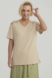 Polera Mujer Detalle Hombro Beige Oscuro