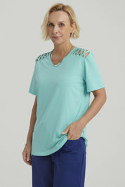 Polera Mujer Detalle Hombro Turquesa