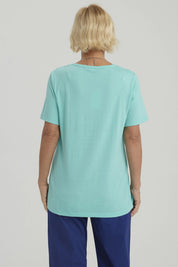 Polera Mujer Detalle Hombro Turquesa