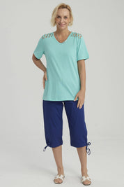 Polera Mujer Detalle Hombro Turquesa