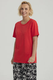 Polera Mujer Con Tachas Rojo