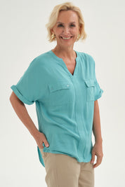 Blusa Mujer Lisa 2 Tapetas Celeste