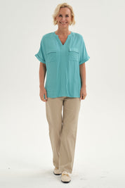 Blusa Mujer Lisa 2 Tapetas Celeste