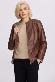 Chaqueta Mujer Efecto Cuero Cafe Oscuro