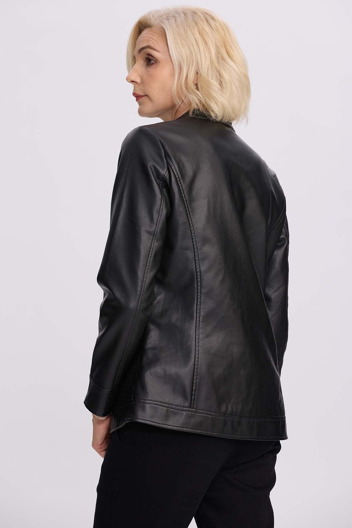 Chaqueta Mujer Efecto Cuero Negro
