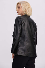 Chaqueta Mujer Efecto Cuero Negro
