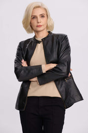 Chaqueta Mujer Efecto Cuero Negro