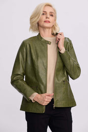Chaqueta Mujer Efecto Cuero Verde Militar