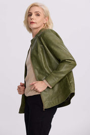 Chaqueta Mujer Efecto Cuero Verde Militar