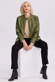 Chaqueta Mujer Efecto Cuero Verde Militar