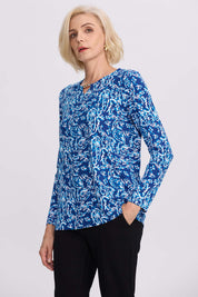Polera Mujer Evasé Con Aplicación Azul