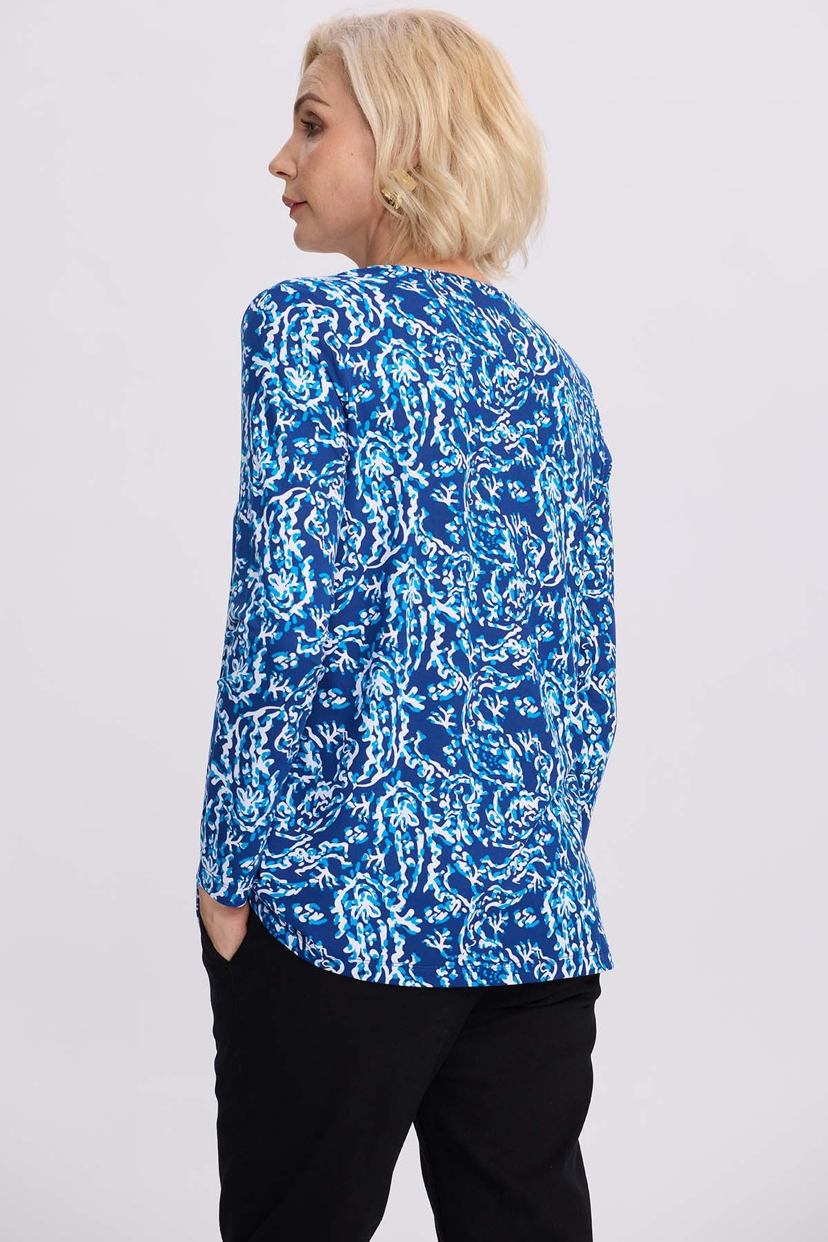 Polera Mujer Evasé Con Aplicación Azul